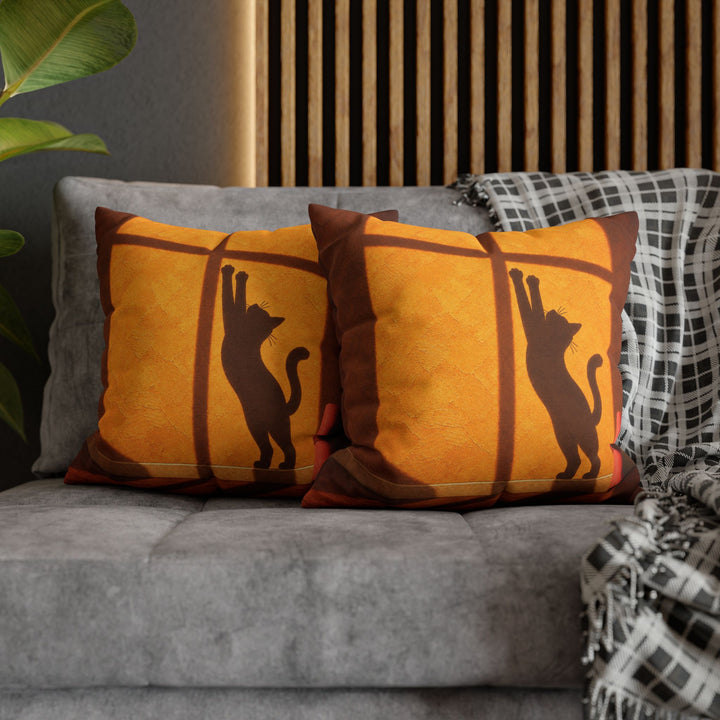 Morning Practice – Yoga Wall Art with an Amber Wall and Hard Shadows – Pillow / Cover
