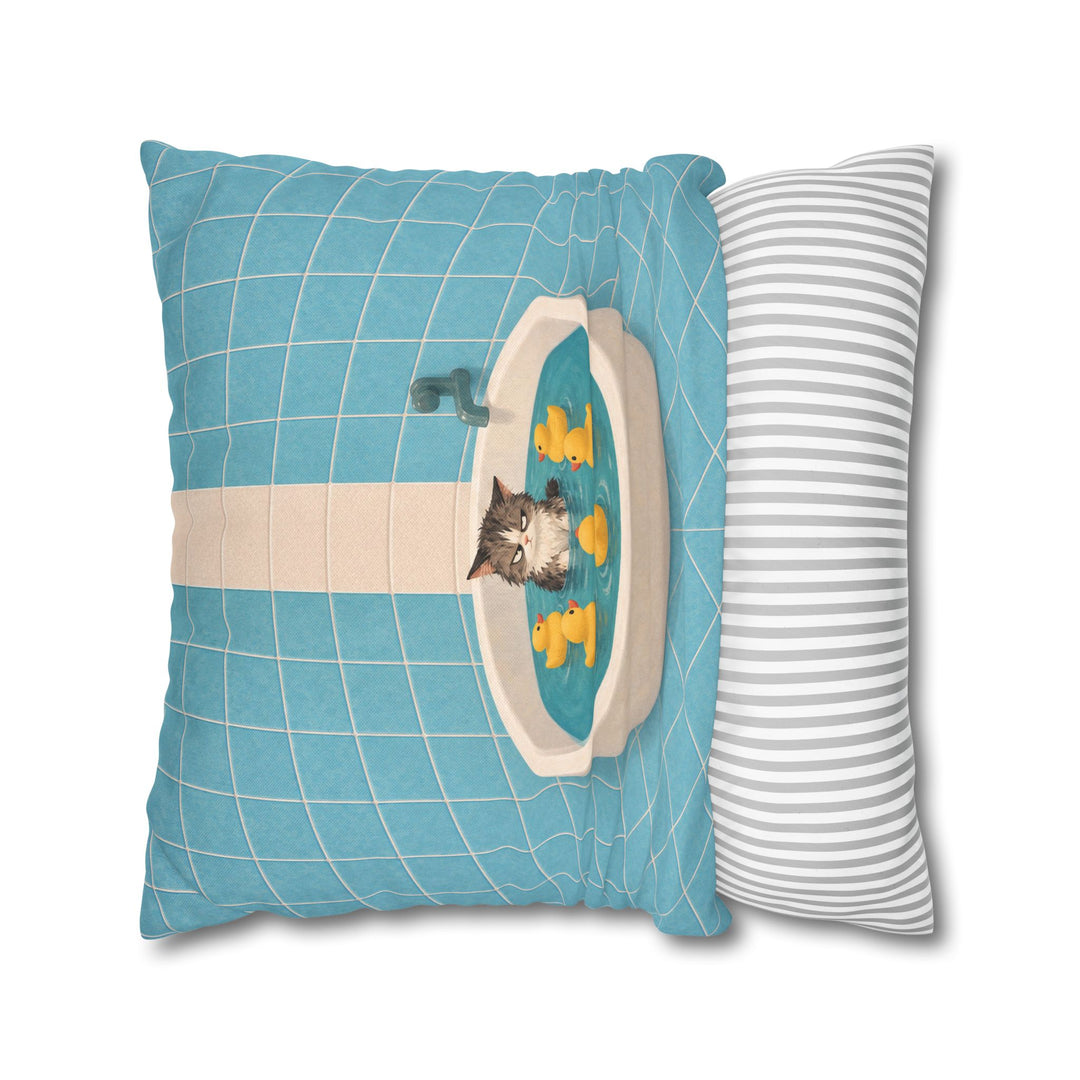 Rubber Duck Committee – Funny Cat Bathroom Art with a Bathtub Standoff – Pillow / Cover