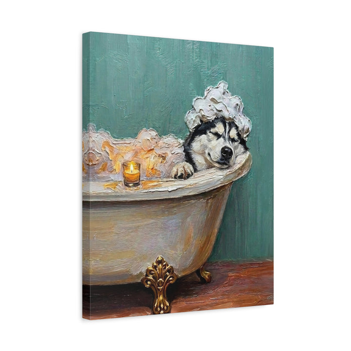 "Spa Day" - Husky Vertical Canvas - Dog Lover Wall Art