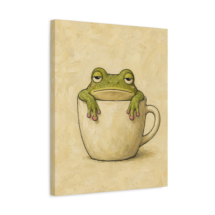 Frog on the Rim – Frog Wall Art with a Tenant Over a Ceramic Edge – Canvas / Framed Canvas