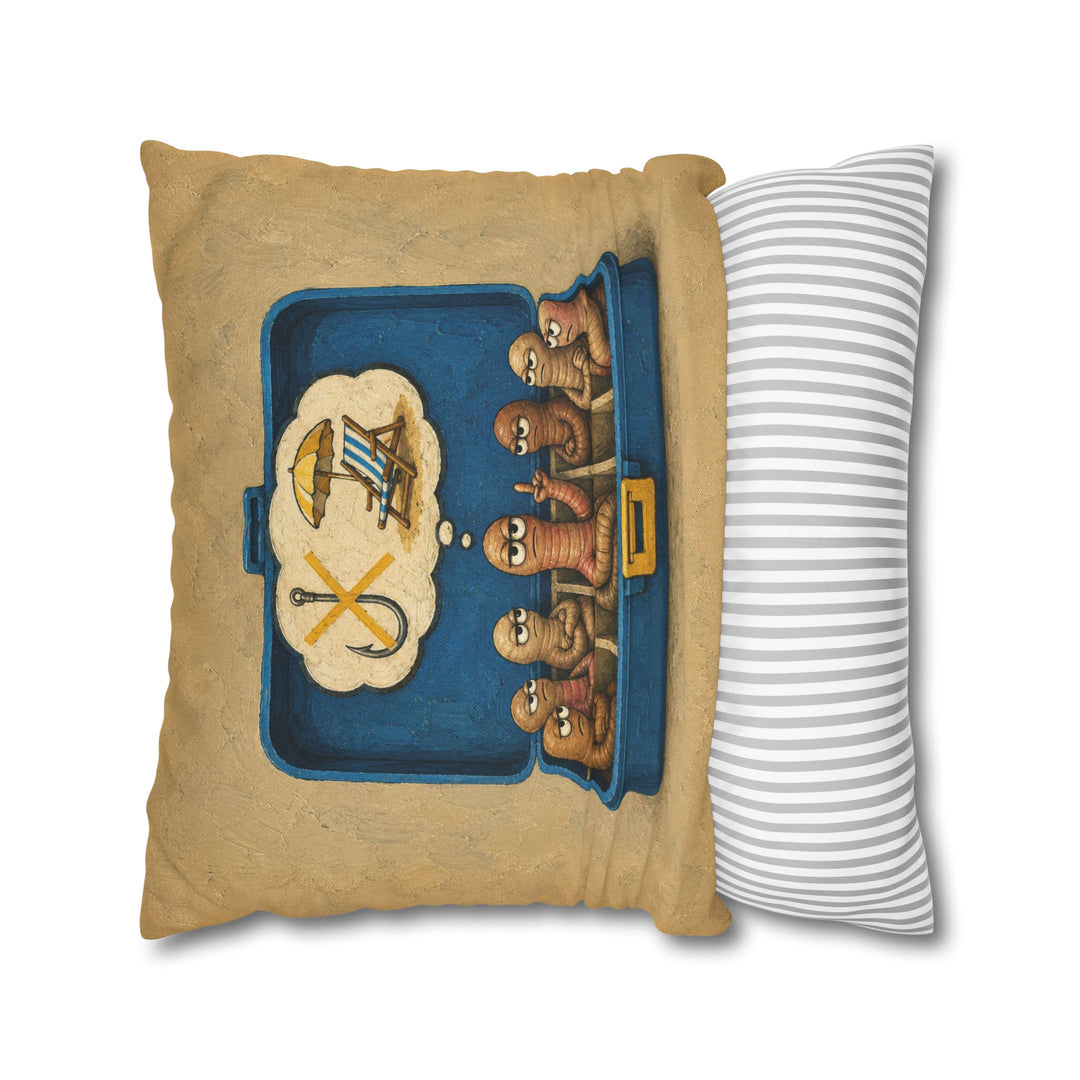Worm Union Meeting – Fishing Art with Bait Worms Holding a Strike – Pillow / Cover