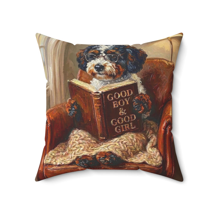 "Evening Read" - Bichon Frise Throw Pillow - Dog Lover Home Decor
