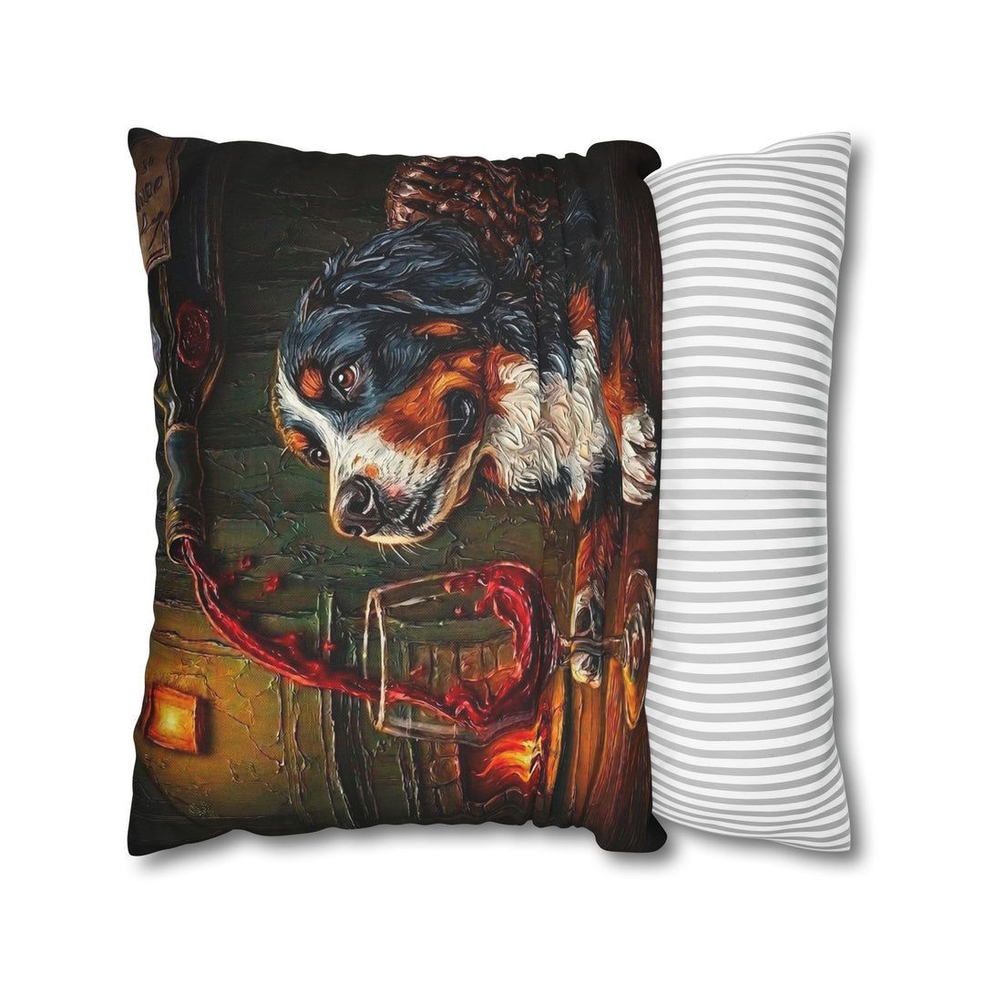 "Wine & Woof" - Bernese Mountain Dog Pillow Cover - Dog Lover Home Decor