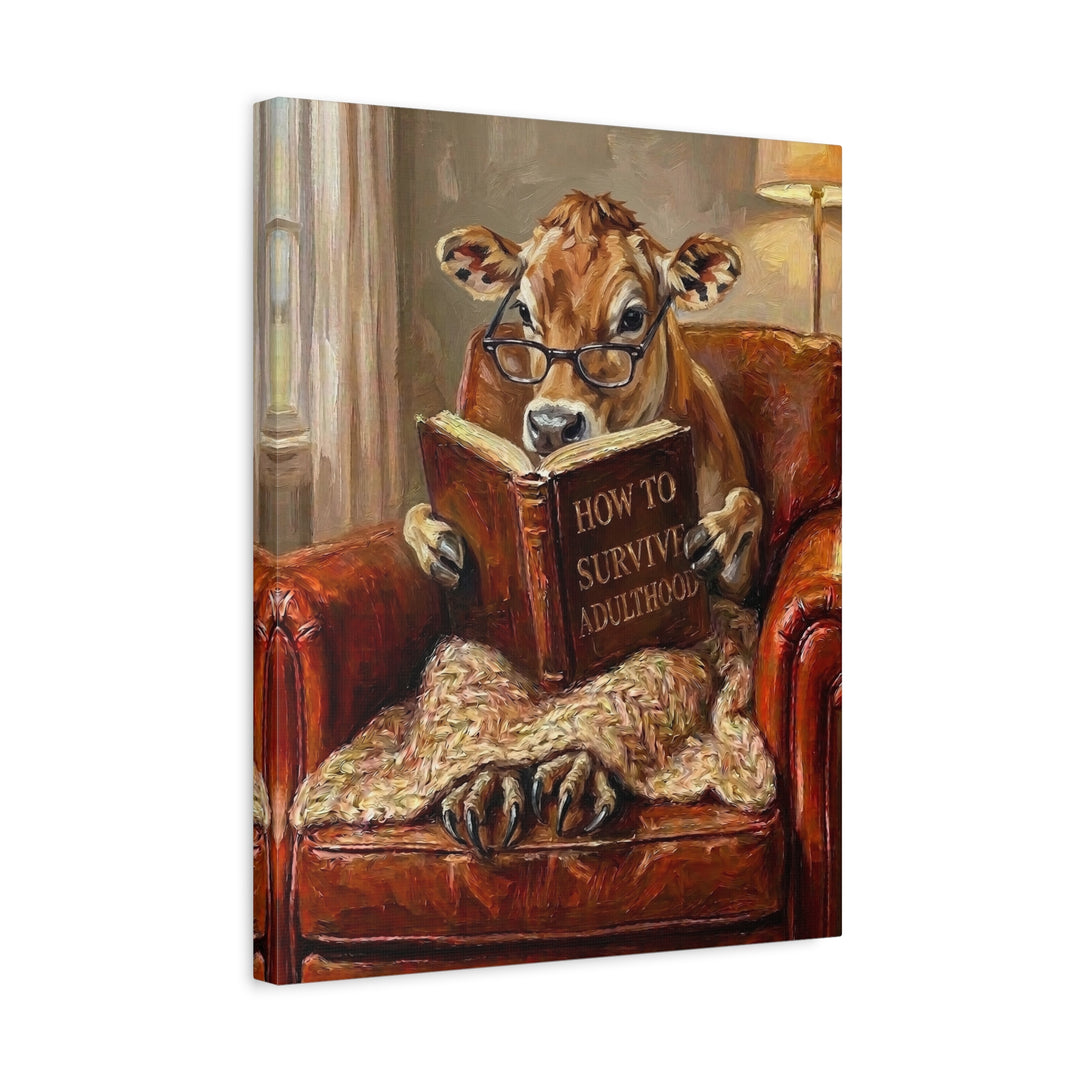"Survive Adulthood" - Cow Vertical Canvas - Spirit Animal Wall Art
