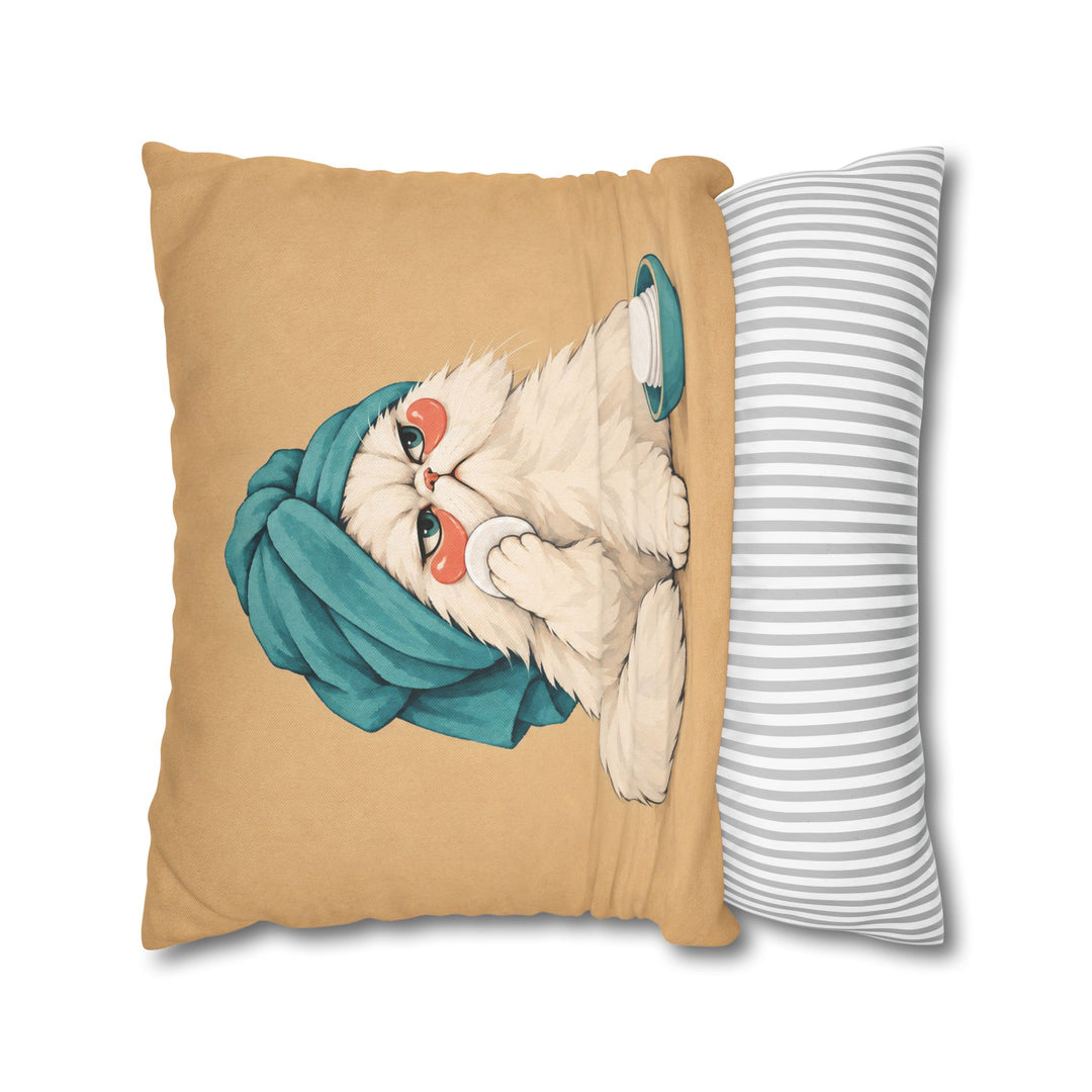 Towel Turban – Cat Bathroom Art with a Spa Day Skincare Routine – Pillow / Cover