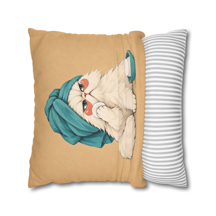 Towel Turban – Cat Bathroom Art with a Spa Day Skincare Routine – Pillow / Cover
