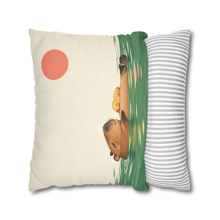 Pool Day – Capybara Wall Art with a Floating Duckling Nap – Pillow / Cover