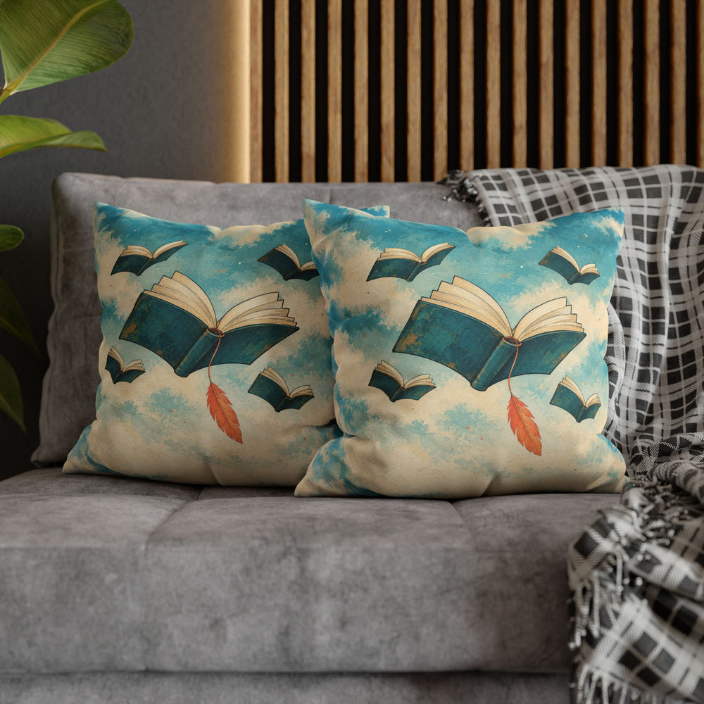 Floating Library – Whimsical Wall Art with Open Books Drifting at Dusk – Pillow / Cover