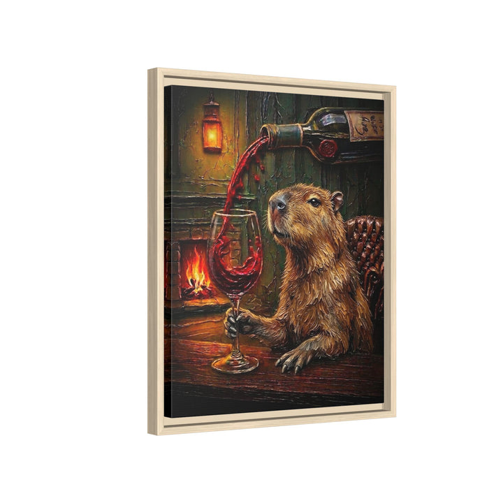 "Wine & Spirit" - Capybara Vertical Framed Canvas - Spirit Animal Wall Art