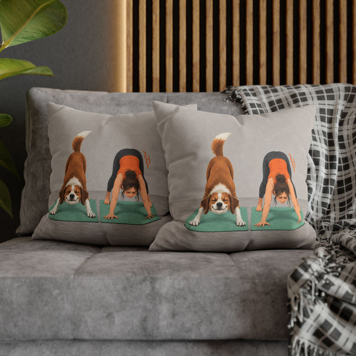Downward Dog, Literal – Yoga Wall Art with a Flawless Pose Beside a Wobble – Pillow / Cover