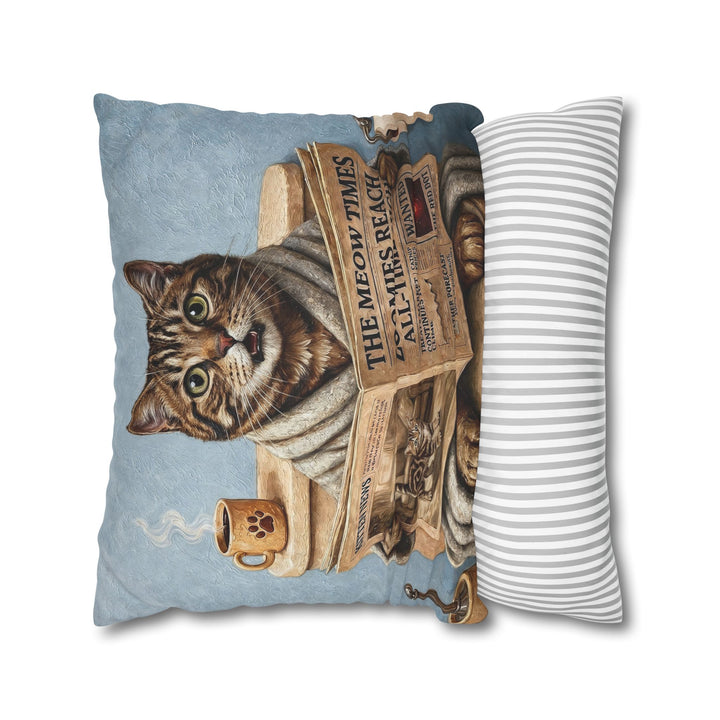 "Morning Business" - Classic Tabby Throw Pillow - Cat Lover Home Decor
