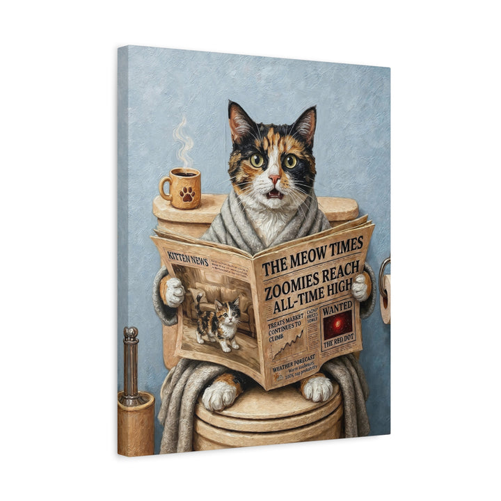 "Morning Business" - Calico Vertical Canvas - Cat Lover Wall Art