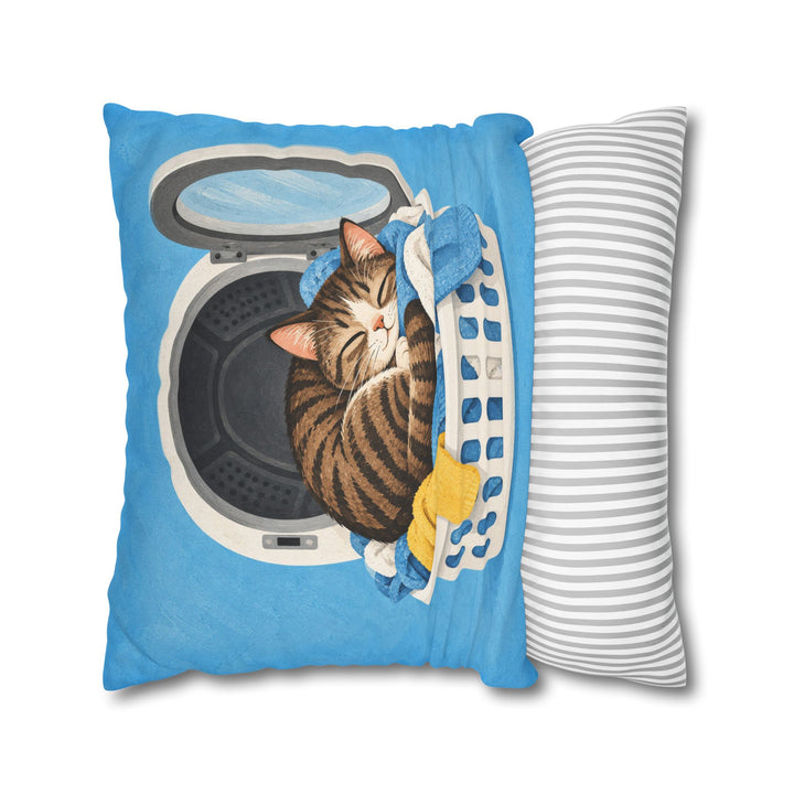 Warm Load – Laundry Room Art with a Tabby in Fresh Linens – Pillow / Cover