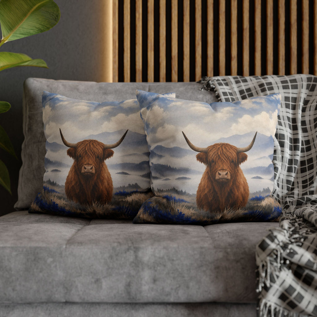 Morning Fog – Therapy Office Decor with a Highland Cow in Grey – Pillow / Cover