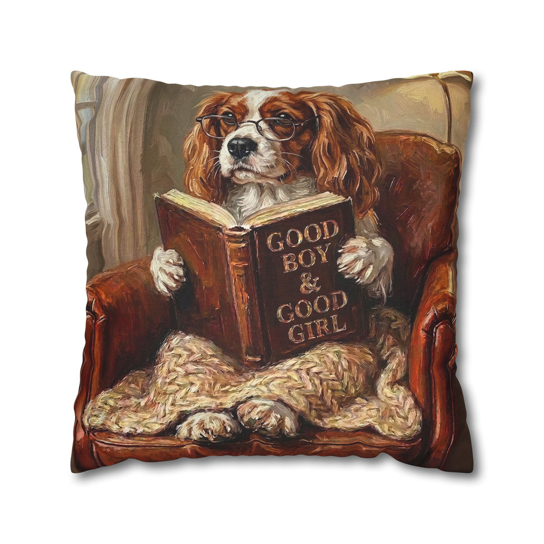 "Evening Read" - Cavalier King Charles Throw Pillow - Dog Lover Home Decor