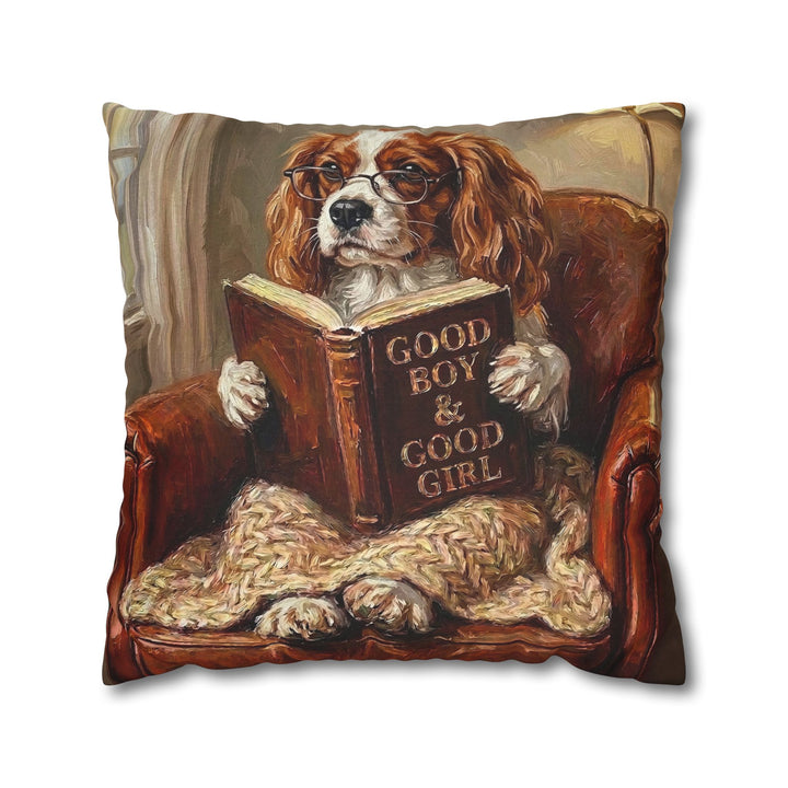 "Evening Read" - Cavalier King Charles Throw Pillow - Dog Lover Home Decor