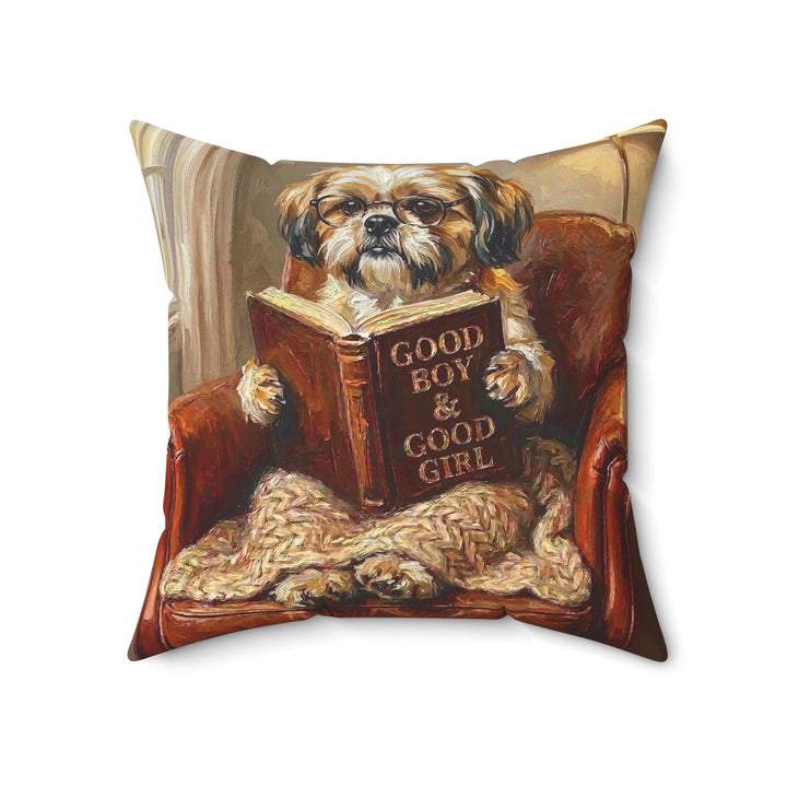 "Evening Read" - Shih Tzu Throw Pillow - Dog Lover Home Decor