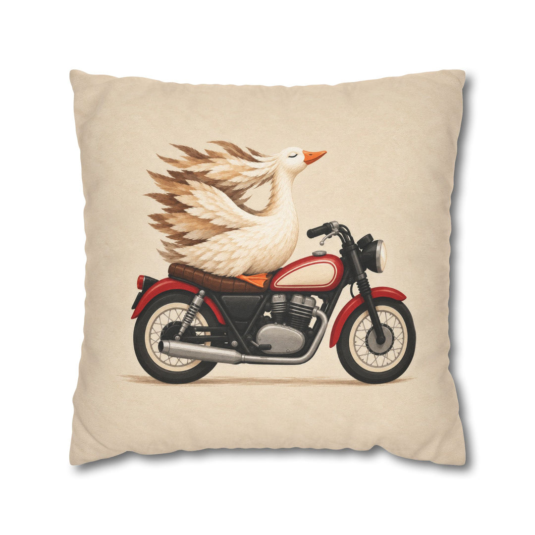 Wind Therapy – Motorcycle Art with a Goose Riding Pillion – Pillow / Cover