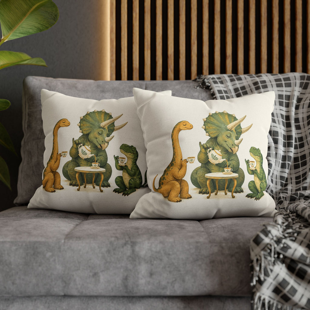 Dino Tea Party – Dinosaur Nursery with a Tiny Table and Raised Pinkies – Pillow / Cover