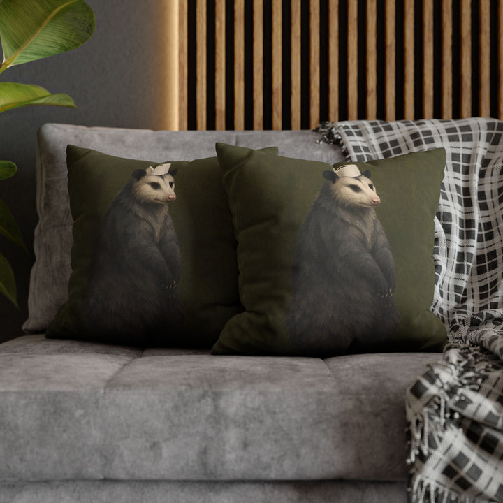 The Crown Jewel – Toilet Paper Art with a Formal Opossum on Moss Green – Pillow / Cover