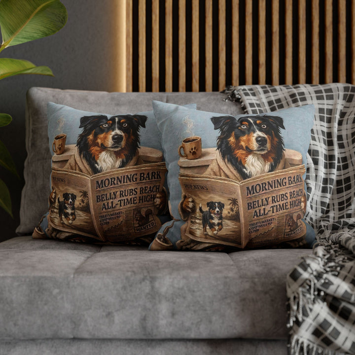 "Morning Business" - Australian Shepherd Pillow Cover - Dog Lover Home Decor