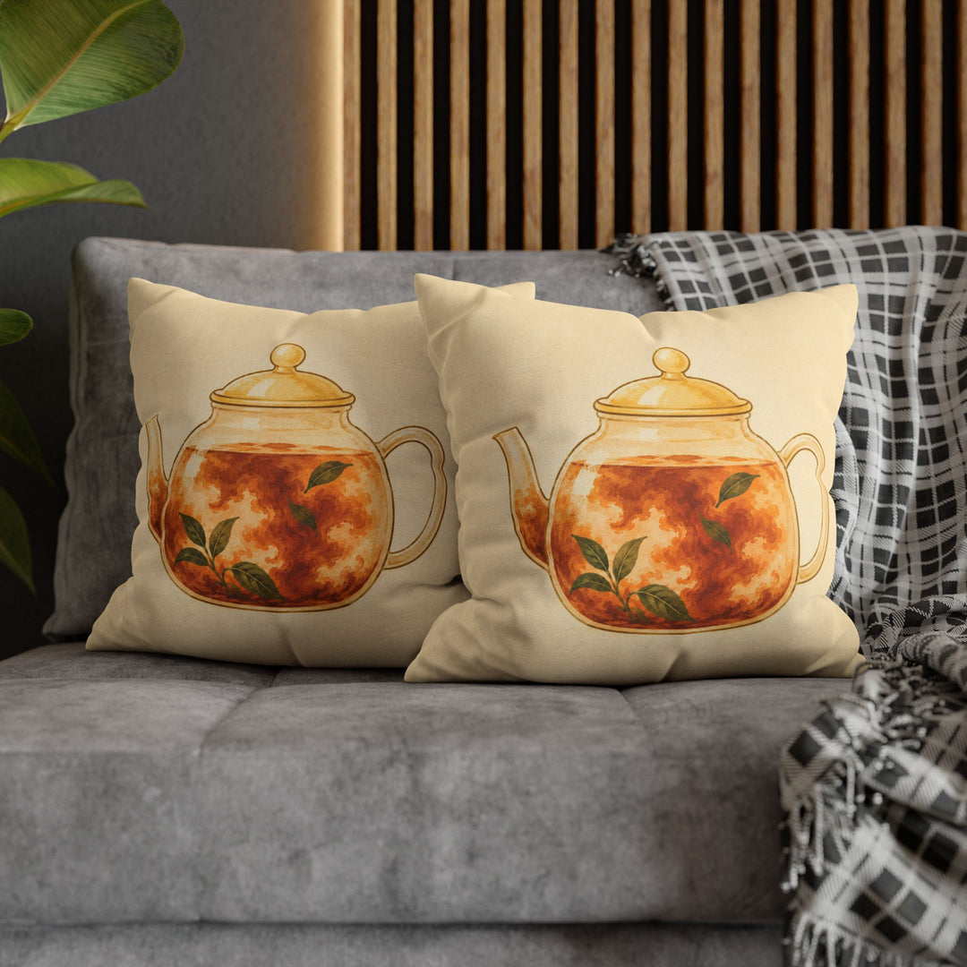 Tea, Steeping – Tea Wall Art with a Glass Pot and Blooming Color – Pillow / Cover
