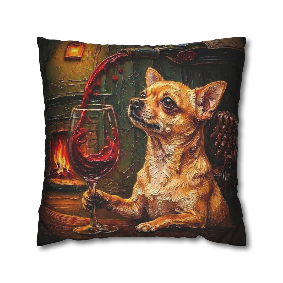 "Wine & Woof" - Chihuahua Pillow Cover - Dog Lover Home Decor