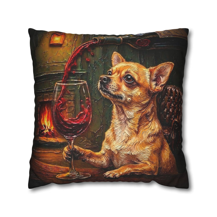 "Wine & Woof" - Chihuahua Pillow Cover - Dog Lover Home Decor