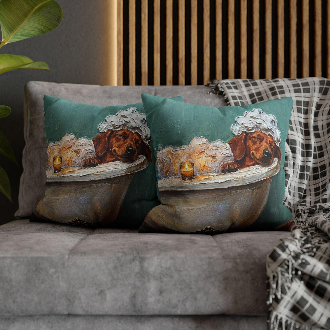 "Spa Day" - Dachshund Throw Pillow - Dog Lover Wall Art Home Decor