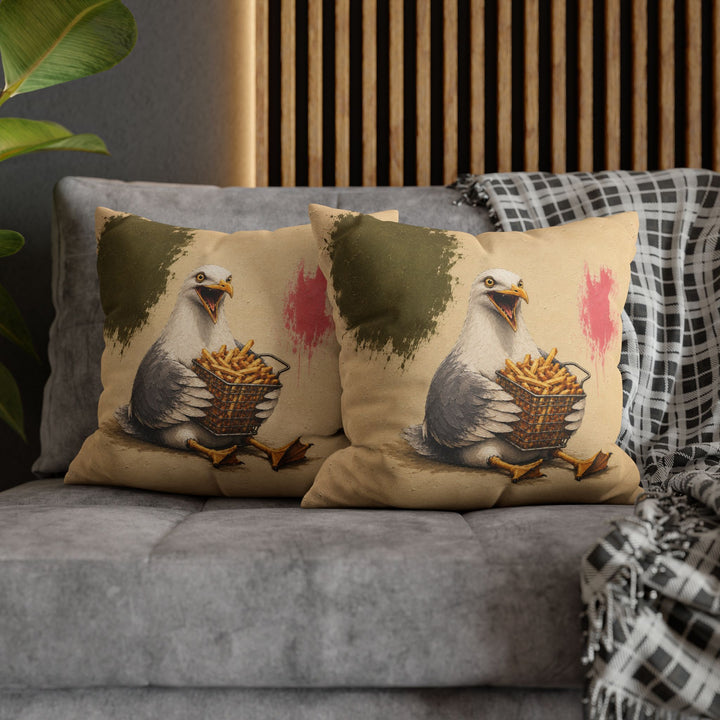 Chip Thief – Funny Animal Art with a Seagull and a Fry Basket – Pillow / Cover
