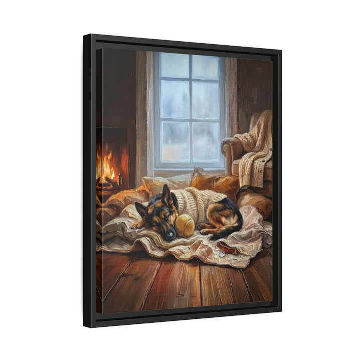"Calm Memories" - German Shepherd Vertical Framed Canvas - Dog Lover Wall Art