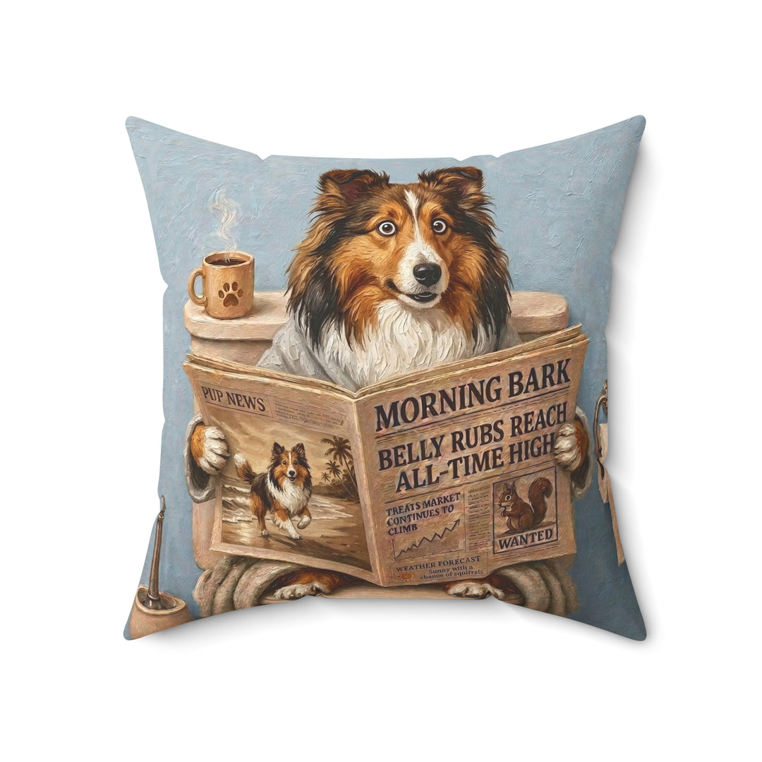 "Morning Business" - Shetland Sheepdog Throw Pillow - Dog Lover Home Decor