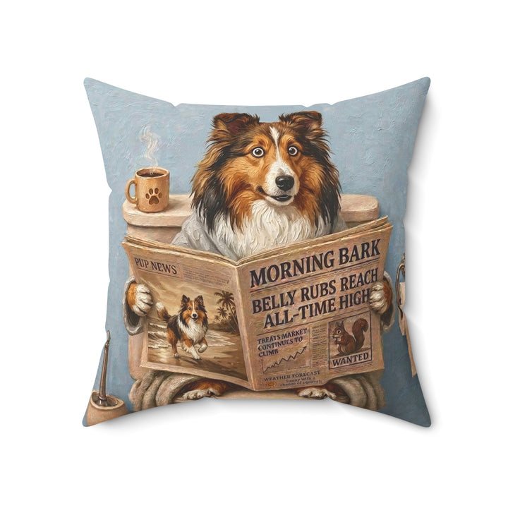 "Morning Business" - Shetland Sheepdog Throw Pillow - Dog Lover Home Decor