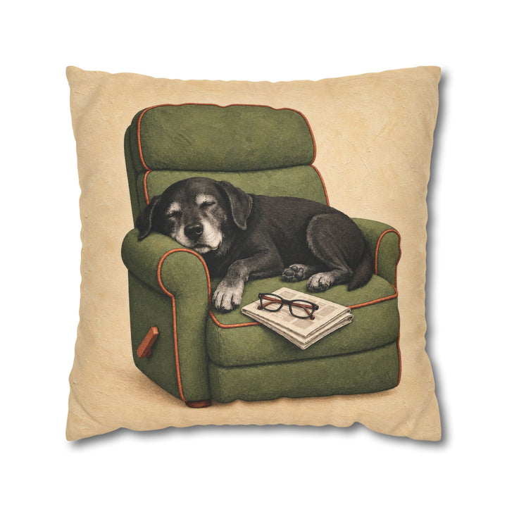 Grandpa's Co-Pilot – Fishing Wall Art with a Grey Muzzle in the Recliner – Pillow / Cover