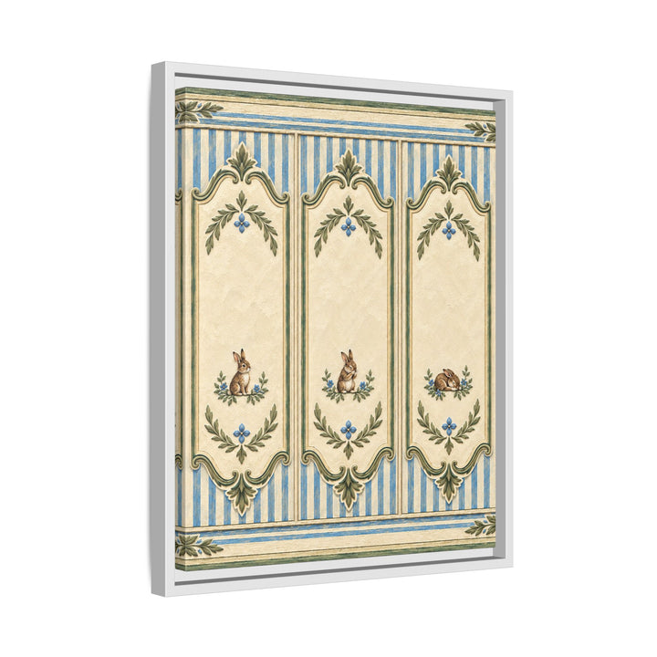 Grand Frame Minis – Bunny Nursery Decor with Three Tiny Painted Hares – Canvas / Framed Canvas