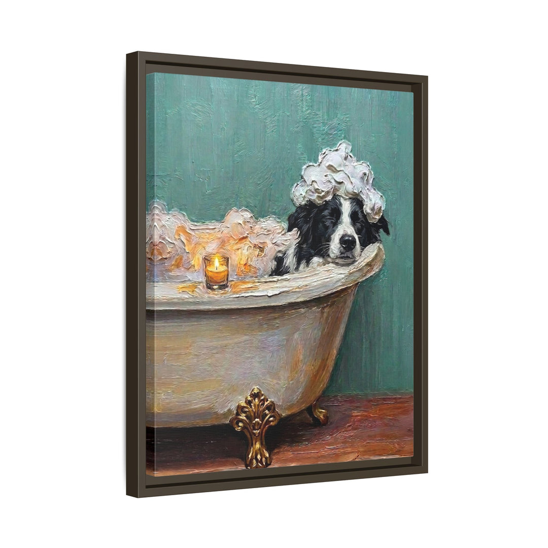 "Spa Day" - Border Collie Vertical Framed Canvas - Dog Lover Wall Art