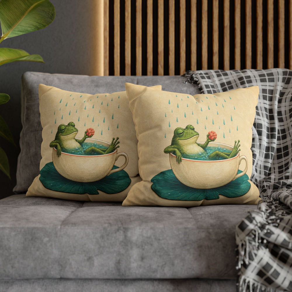 Lily Pad Bath – Frog Bathroom Art with a Teacup Sized Soak – Pillow / Cover