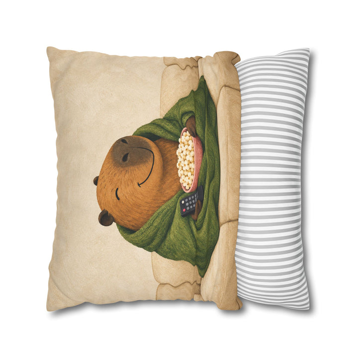 Capy & Chill – Capybara Wall Art with a Blanket and Movie Popcorn – Pillow / Cover