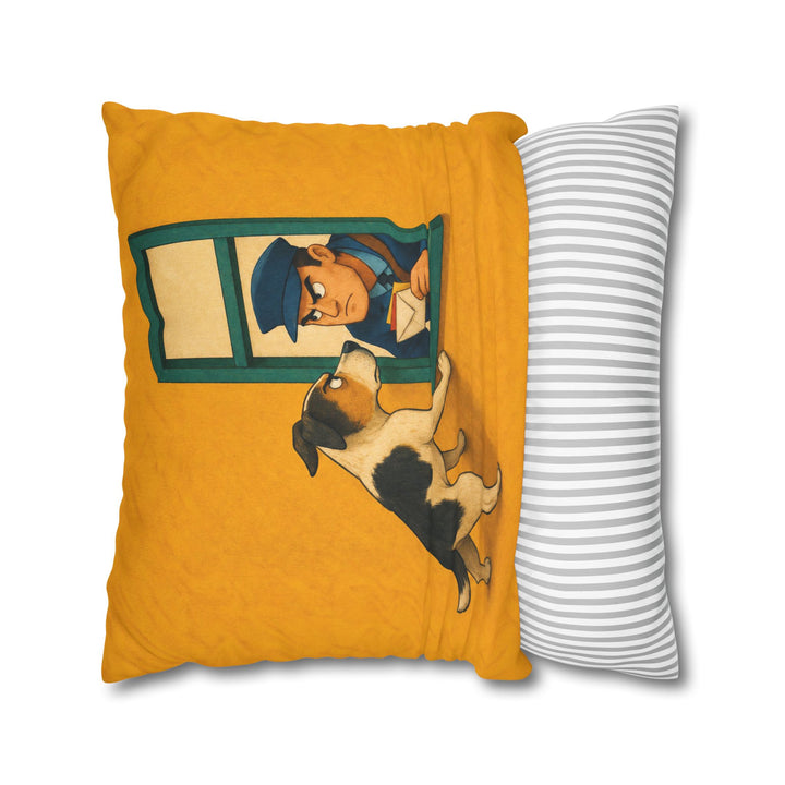Mail Patrol II – Funny Dog Art with a Window Standoff at Delivery – Pillow / Cover