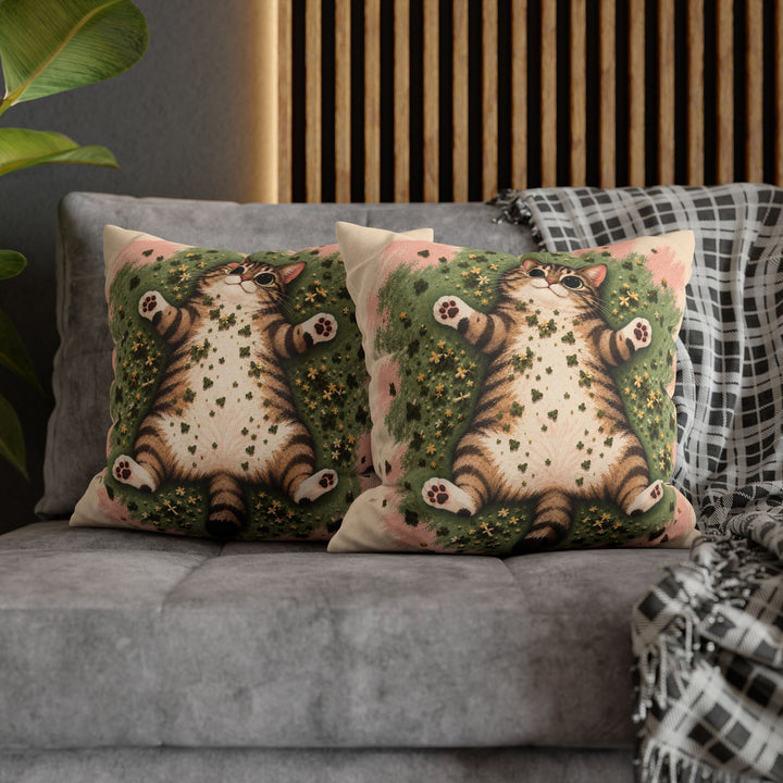 Catnip Aftermath – Funny Cat Art with a Sprawl and Dinner Plate Pupils – Pillow / Cover