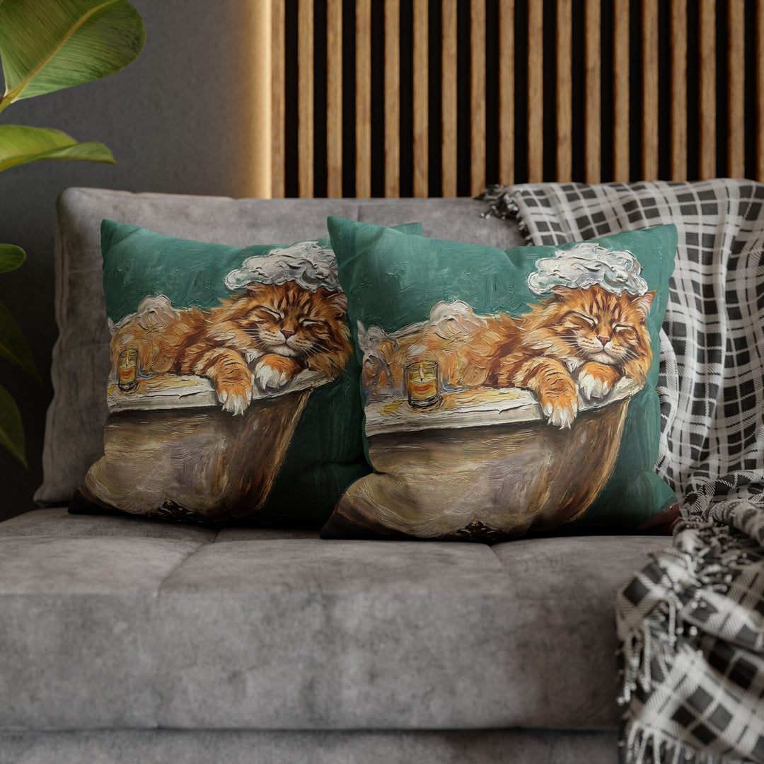 "Spa Day" - Fluffy Orange Longhair Pillow Cover - Cat Lover Home Decor