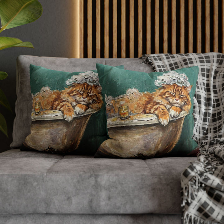 "Spa Day" - Fluffy Orange Longhair Pillow Cover - Cat Lover Home Decor