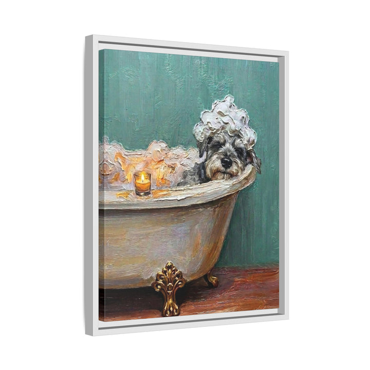 "Spa Day" - Schnauzer Vertical Framed Canvas - Dog Lover Wall Art