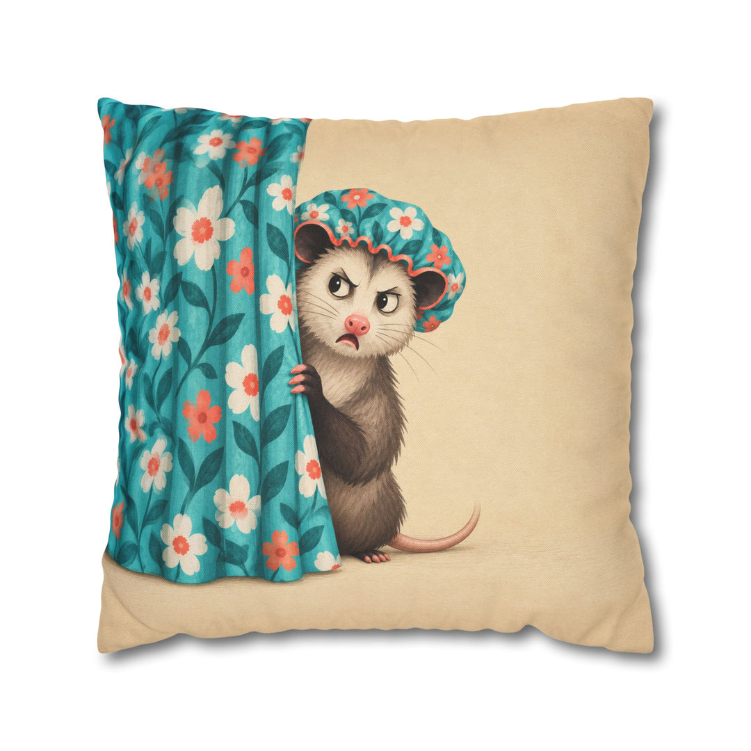 Shower Cap Society – Funny Bathroom Decor with a Startled Opossum – Pillow / Cover