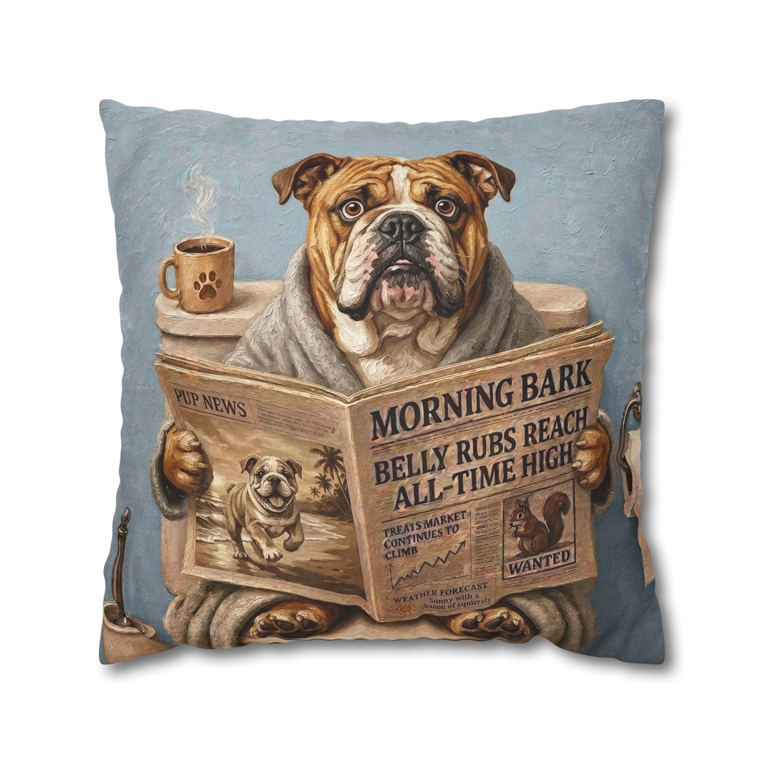 "Morning Business" - English Bulldog Throw Pillow - Dog Lover Home Decor