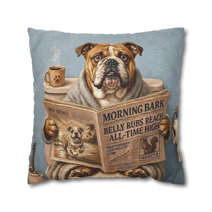 "Morning Business" - English Bulldog Throw Pillow - Dog Lover Home Decor