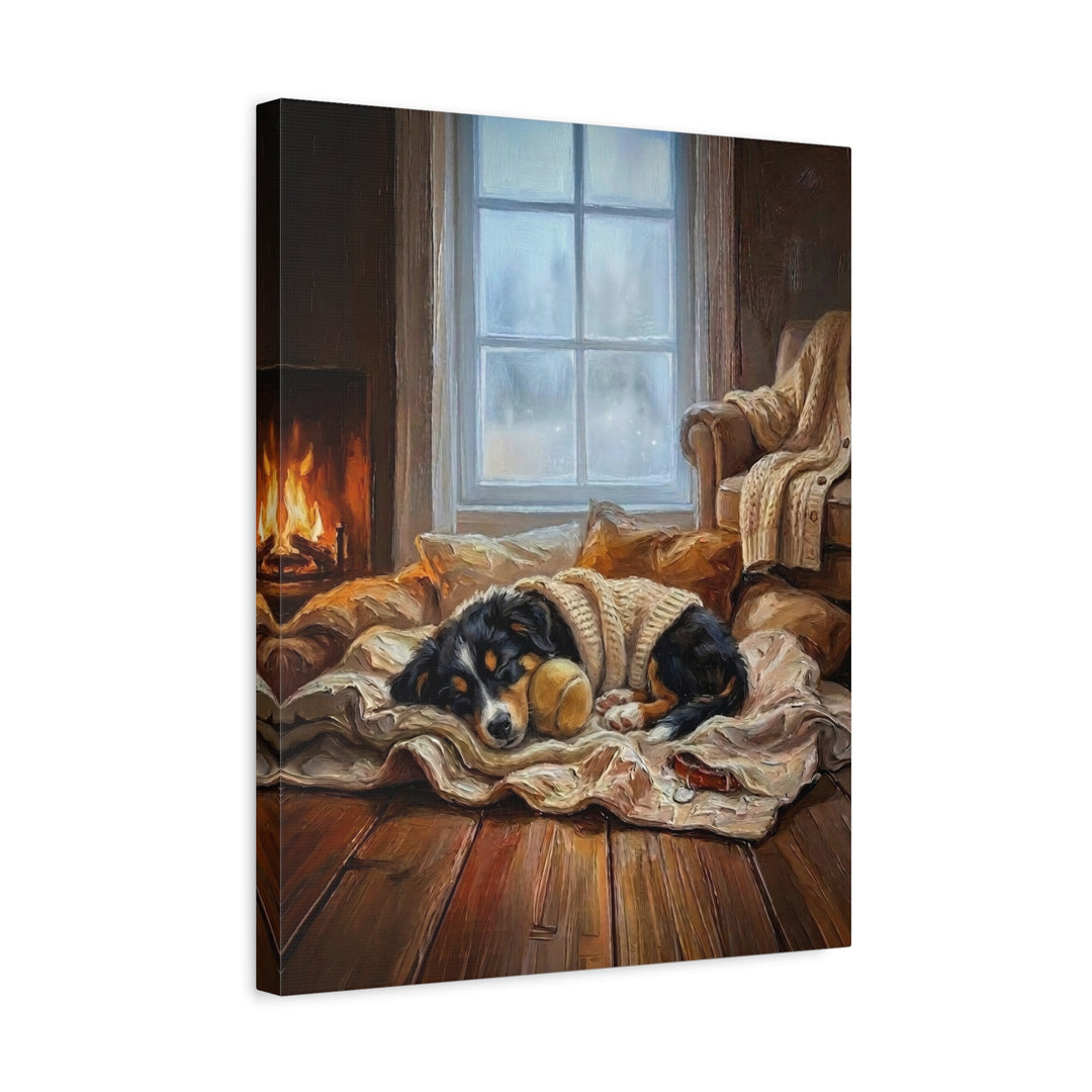 "Calm Memories" - Australian Shepherd Vertical Canvas - Dog Lover Wall Art