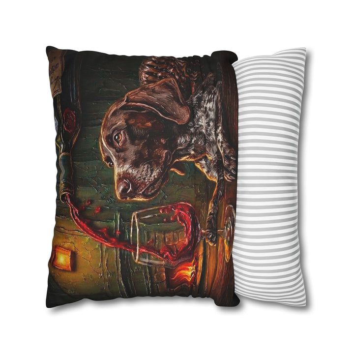 "Wine & Woof" - German Shorthaired Pointer Throw Pillow - Dog Lover Home Decor