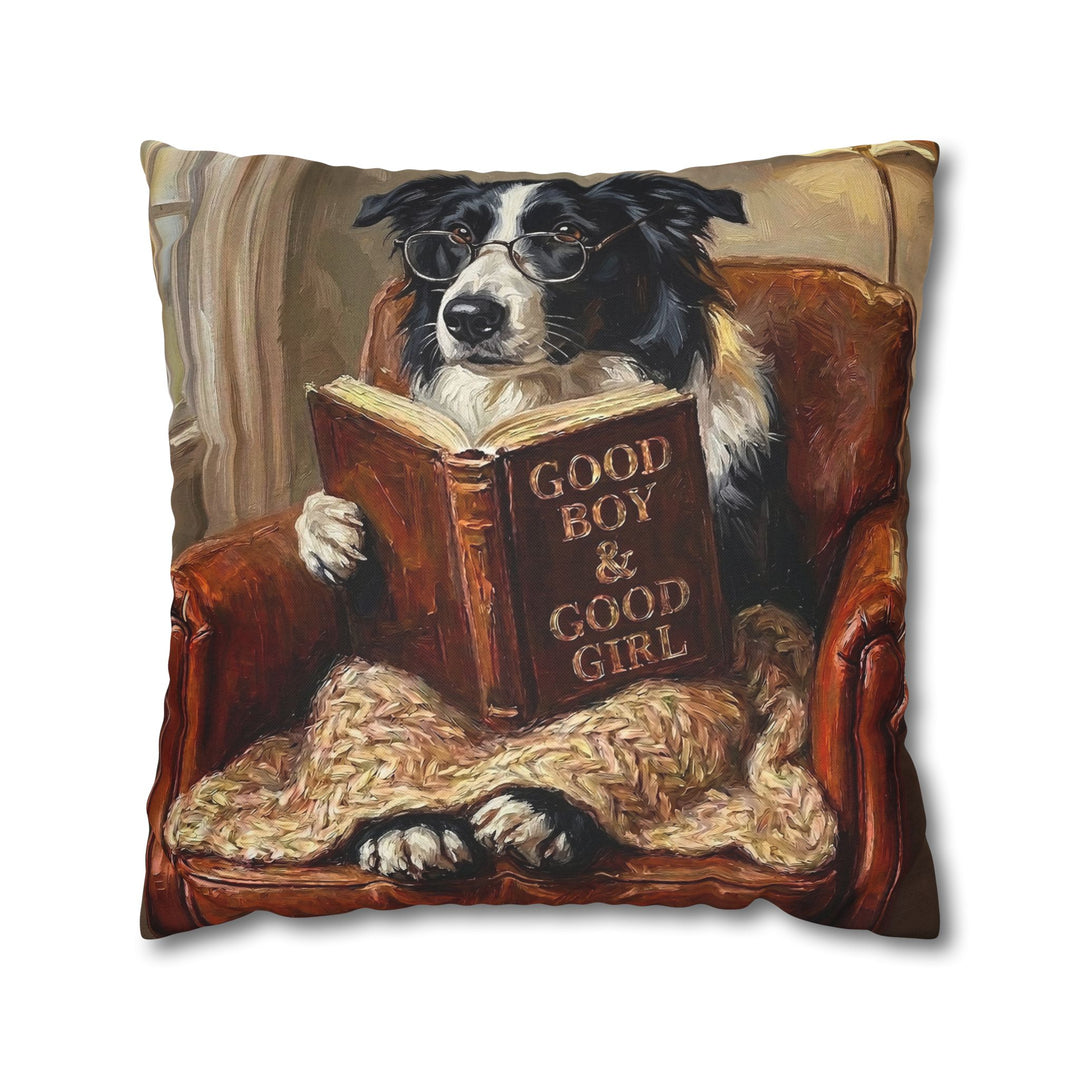"Evening Read" - Border Collie Throw Pillow - Dog Lover Home Decor