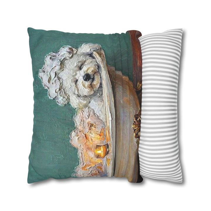 "Spa Day" - Bichon Frise Throw Pillow - Dog Lover Wall Art Home Decor